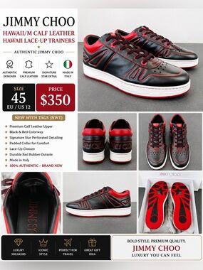 Jimmy Choo Black and Red Leather Lace-Up Sneakers